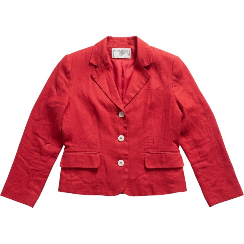 International Scene Blazer 6 Red Linen Blend Button Front Flap Pocket Preppy